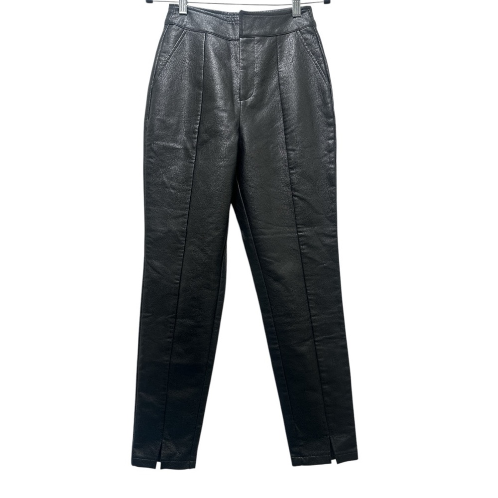 Nasty Gal Faux Leather Straight Leg Pants Size 8 Black High Waist